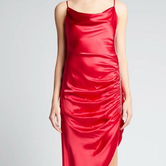 CINQ A SEPT Emilia Silk Asymmetric Slip DressRed
